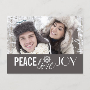 Peace Love Joy Grey Snowflake Holiday Postcards Feiertagspostkarte