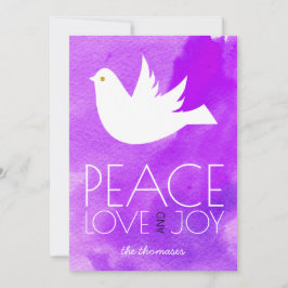 Peace love joy purple watercolor & dove Christmas Feiertagskarte