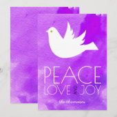 Peace love joy purple watercolor & dove Christmas Feiertagskarte (Vorne/Hinten)