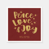Peace Love Joy Rustikale Rot & Goldene Weihnachtsf Serviette (Vorderseite)