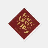 Peace Love Joy Rustikale Rot & Goldene Weihnachtsf Serviette (Ecke)