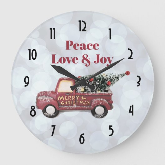 Peace Love & Joy Toy Truck Merry Christmas Große Wanduhr (Vorderseite)