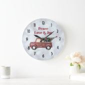 Peace Love & Joy Toy Truck Merry Christmas Große Wanduhr (Zuhause)