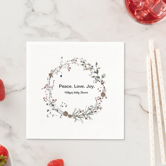Peace love joy winterberry rustic boho wildflowers serviette