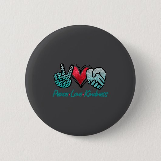 Peace Love Kindness Symbols Teal Design Button (Vorderseite)