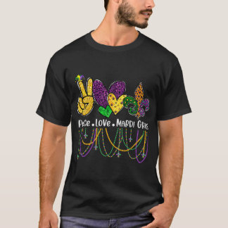 Peace Love Mardi Gras Beads T-Shirt
