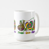PEACE LOVE MARDI GRAS KING CAKE KAFFEETASSE (VorderseiteRechts)