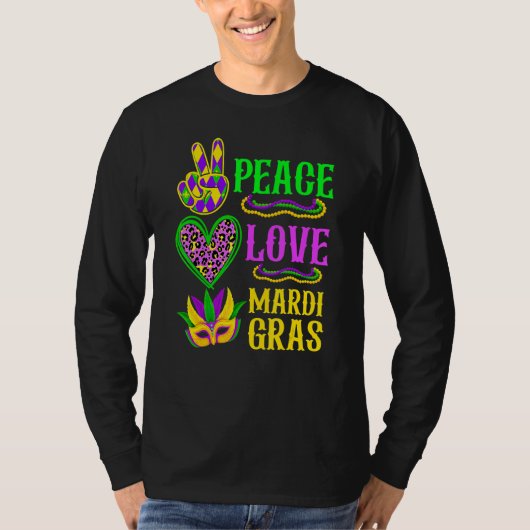 Peace Love Mardi Gras Leopard Funny Festival Carni T-Shirt (Vorderseite)