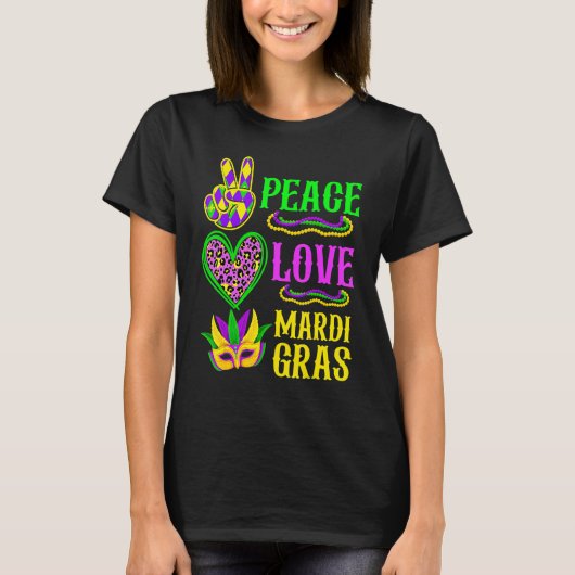Peace Love Mardi Gras Leopard Funny Festival Carni T-Shirt (Vorderseite)