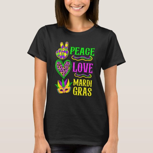 Peace Love Mardi Gras Leopard Funny Festival Carni T-Shirt (Vorderseite)