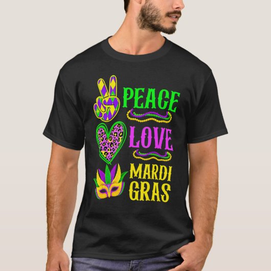 Peace Love Mardi Gras Leopard Funny Festival Carni T-Shirt (Vorderseite)
