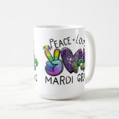 PEACE LOVE MARDI GRAS PURPLE GOLD GREEN KAFFEETASSE (VorderseiteRechts)