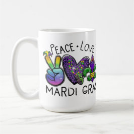 PEACE LOVE MARDI GRAS PURPLE GOLD GREEN KAFFEETASSE