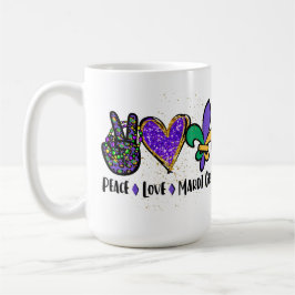 PEACE LOVE MARDI GRAS PURPLE GREEN GOLD KAFFEETASSE