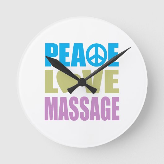 Peace Love Massage Runde Wanduhr (Vorderseite)