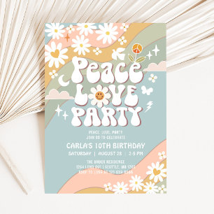 Peace Love Party Daisy Hippie 70er Geburtstag Einladung