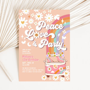 Peace Love Party Groovy Daisy Rainbow Geburtstag Einladung
