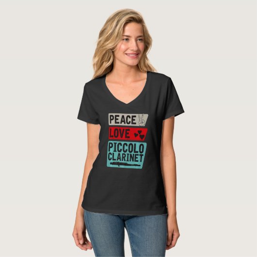 Peace Love Piccolo Clarinet Instrument Piccolo Pla T-Shirt (Vorderseite Vollansicht)