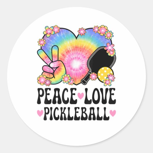 Peace Love Pickleball Runder Aufkleber (Vorderseite)