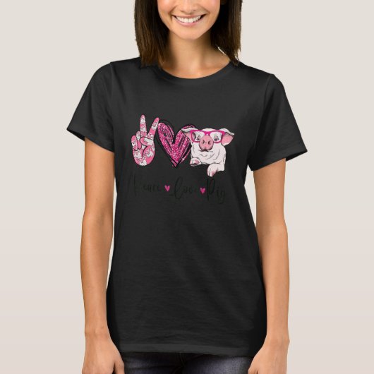 Peace Love Pig Farmer Women Gifts Hand Sign Heart T-Shirt (Vorderseite)