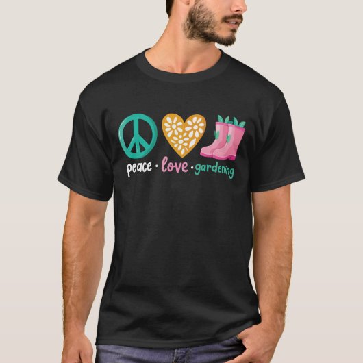 Peace, Love & Plants Cheerful Gardening  T-Shirt (Vorderseite)