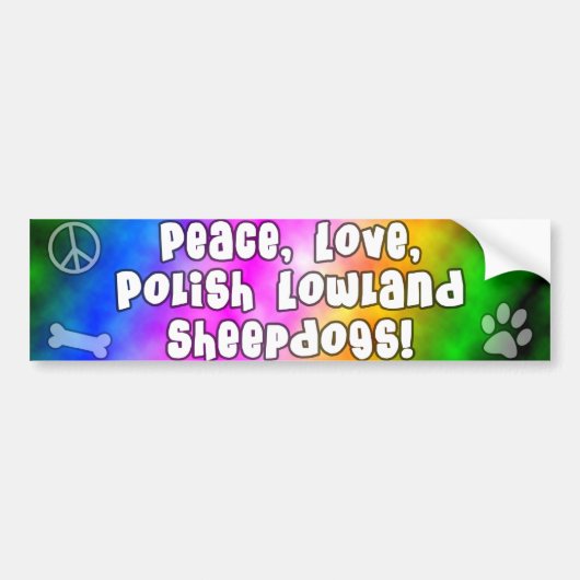 Peace Love Polish Lowland Sheepdog Bumper Sticker Autoaufkleber (Vorne)