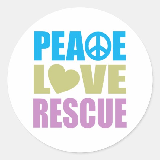 Peace Love Rescue Runder Aufkleber (Vorderseite)