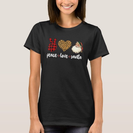 Peace Love Santa Leopard Buffalo Plaid Christmas T-Shirt (Vorderseite)
