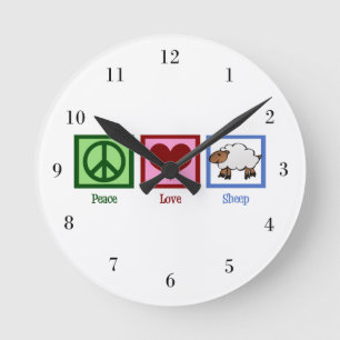Peace Love Sheep Runde Wanduhr