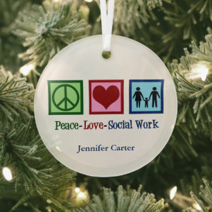 Peace Love Social Work Personalized Social Worker Ornament Aus Glas