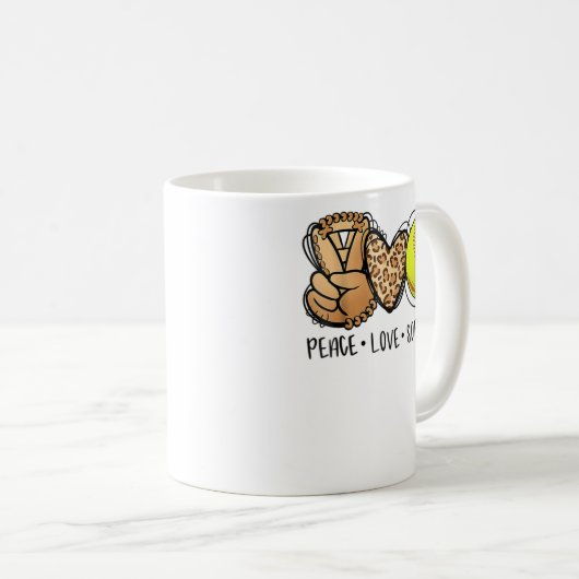 Peace Love Softball Mom Leopard Print Mother's Day Kaffeetasse (VorderseiteRechts)