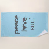 Peace Love Surf Life Coastal Blue Surfing Graphic Strandtuch (Vorderseite)