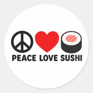 Peace Love Sushi Süßes Japanisches Foodie-Geschenk Runder Aufkleber