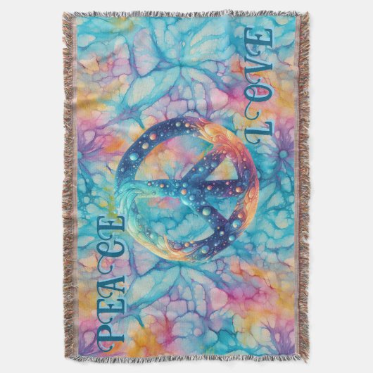 Peace Love Tie-Dye Decke (Vorderseite Vertikal)