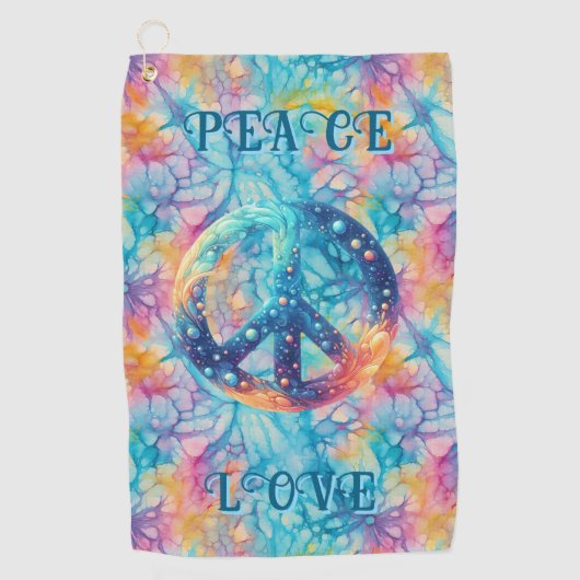 Peace Love Tie-Dye Golfhandtuch (Vorderseite)