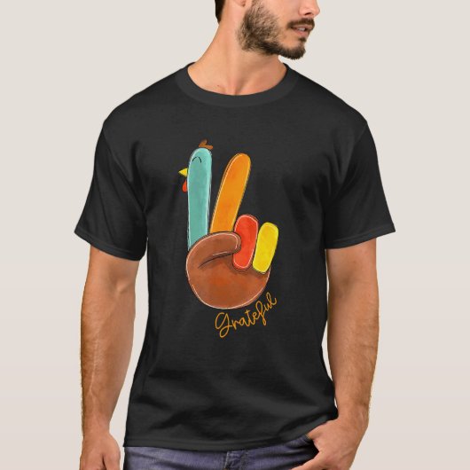 Peace Love Turkey Grateful Turkey Hand Sign Thanks T-Shirt (Vorderseite)