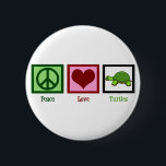 Peace Love Turtles Button<br><div class="desc">A green peace sign,  a heart,  and an adorable turtle.</div>