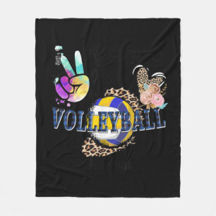 Peace Love Volleyball Gammy Life Mom Grandma Leopa Fleecedecke