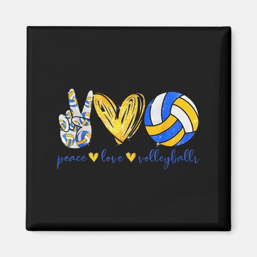 Peace Love Volleyball Retro Art Volleyball Player Magnet (Vorne)