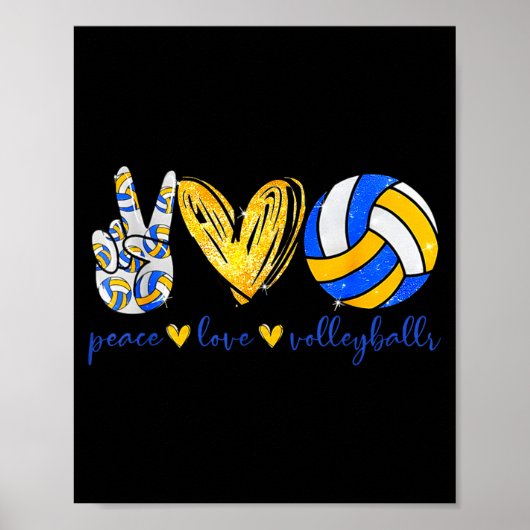 Peace Love Volleyball Retro Art Volleyball Player Poster (Vorne)