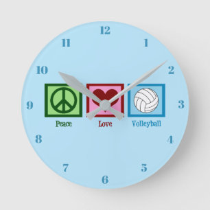 Peace Love Volleyball Runde Wanduhr