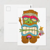 Peace Lover, Floral Crazy Tiki Hippie Postkarte (Vorne/Hinten)