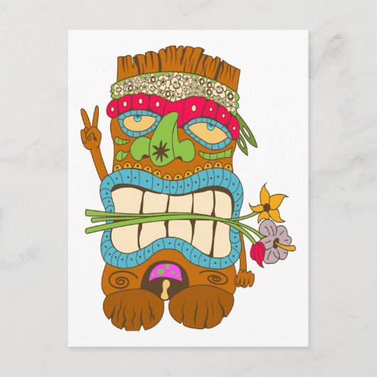 Peace Lover, Floral Crazy Tiki Hippie Postkarte (Vorderseite)