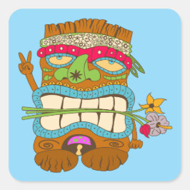 Peace Lover Tiki, Floral Hippie, Funny Blue Quadratischer Aufkleber