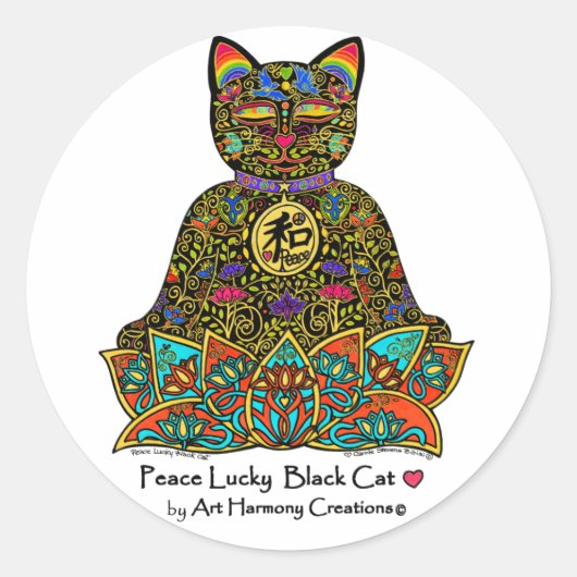 Peace Lucky Black Cat Sticker (Vorderseite)