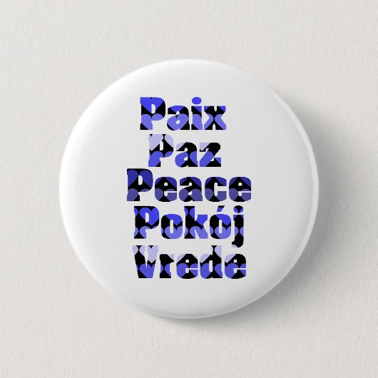 Peace Many Languages Hearts Blue Button (Vorderseite)