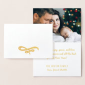 Peace Modern Brushed Script Foto Holiday Gold Folienkarte (Anzeige)