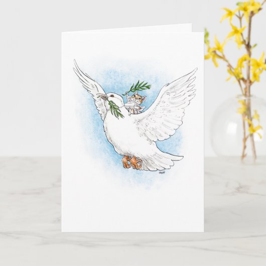 Peace mouse on dove with olive branches karte (Gelbe Blume)