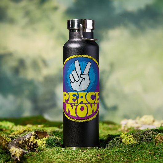 Peace Now Groovy Retro Hippie Style Paz Ahora Trinkflasche (Außenbereich)