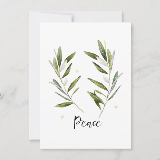 PEACE, Olivenblatt, Weihnachten, Urlaub, Aquarell, Einladung (Vorderseite)